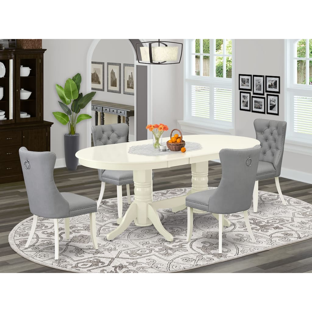 East West Furniture Kitchen Table Set Includes an Oval Dining Table and Chairs, Linen White (Pieces Options)