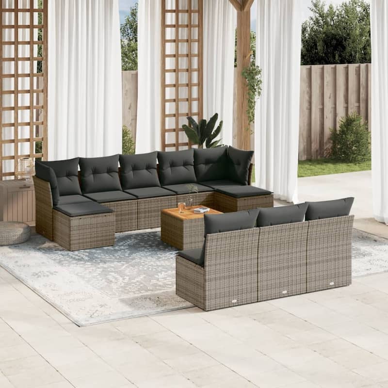 vidaXL Patio Sofa Set with Cushions Outdoor Furniture 11 Piece Poly Rattan - 24.4 x 24.4 x 27.2 - Grey