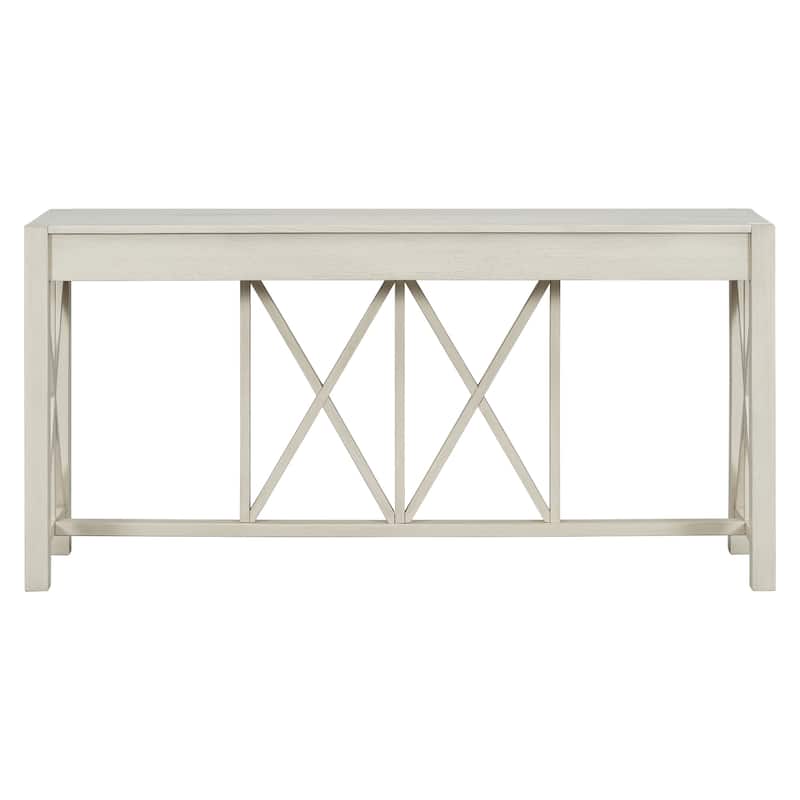 60-Inch Acacia Veneer Entryway Table – 4 Drawers, Crisscross Legs & Open Shelf Storage‌