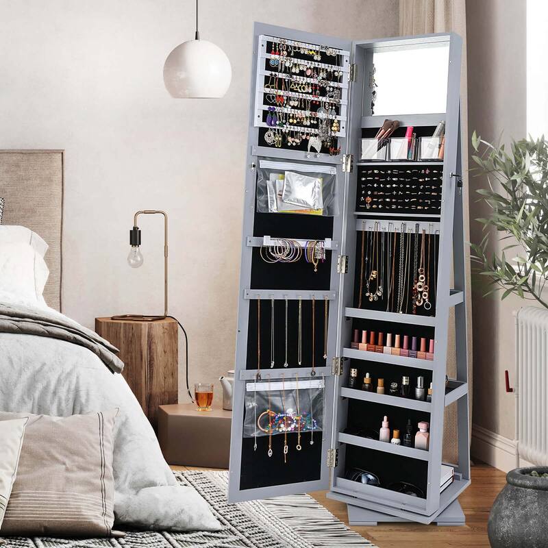 Costway 360degree Rotatable Jewelry Cabinet 2-in-1 Lockable Mirrored - See Details