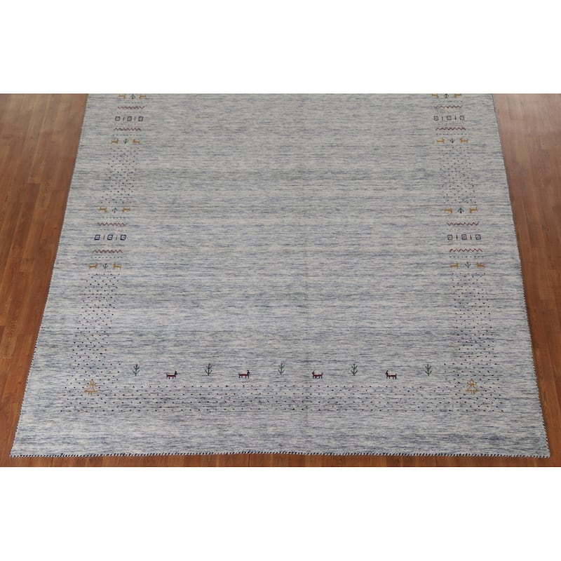 Ivory & Blue Gabbeh Oriental Area Rug Handmade Wool Carpet - 9'1"x 11'10"
