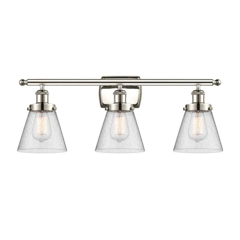 Innovations Lighting 916-3W-11-26 Cone Vanity Cone 3 Light 26" Wide - Polished Nickel / Seedy