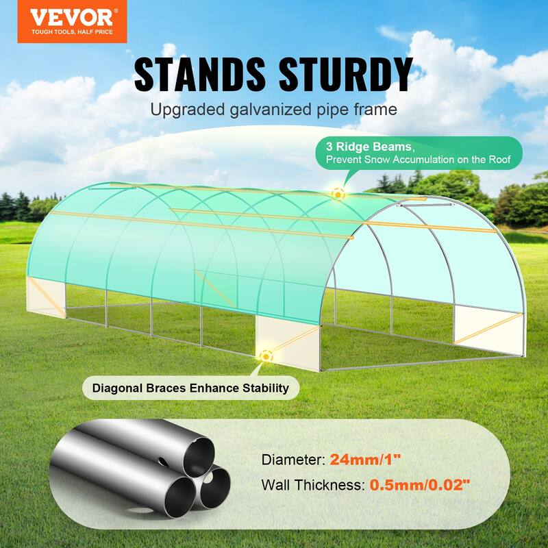 Walk-in Tunnel Greenhouse, Hoop House Greenhouse Tunnel, Plant Hot House with Galvanized Steel Frame, Green PE Cover