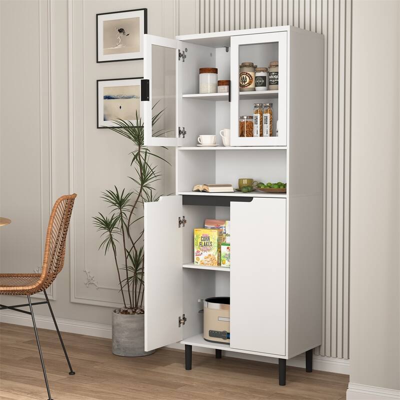 Tall Storage Bookcase w/Glass Display Door,Tall Kitchen Pantry Cabinet