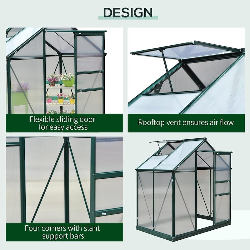All-Season Backyard Garden 6x4FT Walk-in Polycarbonate Greenhouse, Green