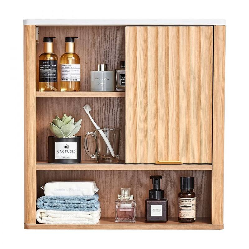 Natural MDF Wall Mounted Bathroom Cabinet with Adjustable Shelves and Doors for Small Space - 23” x 7” x 24”