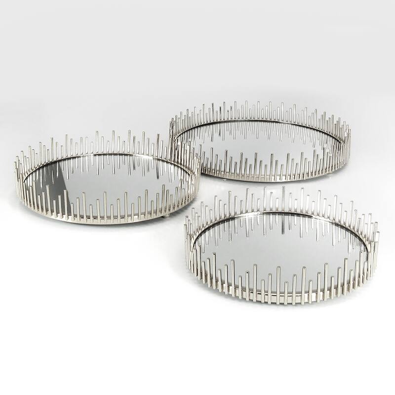 Silver Sunburst Round Metal Mirror Decorative Tray Serving Platter