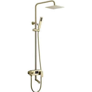 brushed gold wall mounted 3 way digital display exposed shower with tub spout and 8 inch rain head - 7'6" x 10'9"
