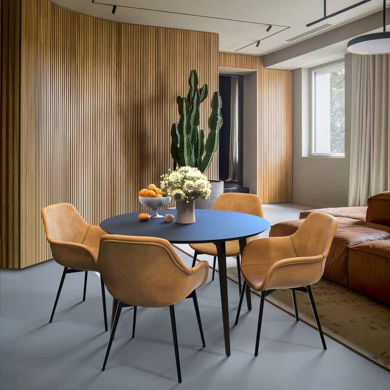 Markley Mid-Century Modern Minimalist Ergonomic Leather Dining Chair with Comfy Curved Seat & Strong Powder-Coated Iron Legs