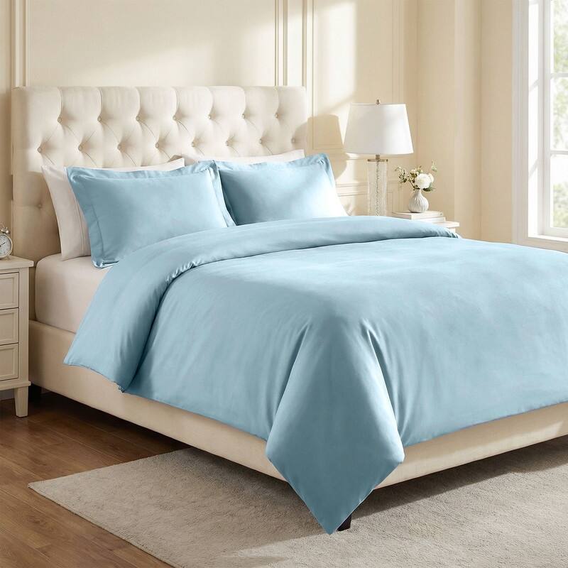Superior Wrinkle Resistant Cotton Blend Duvet Cover Set - Light Blue - Queen