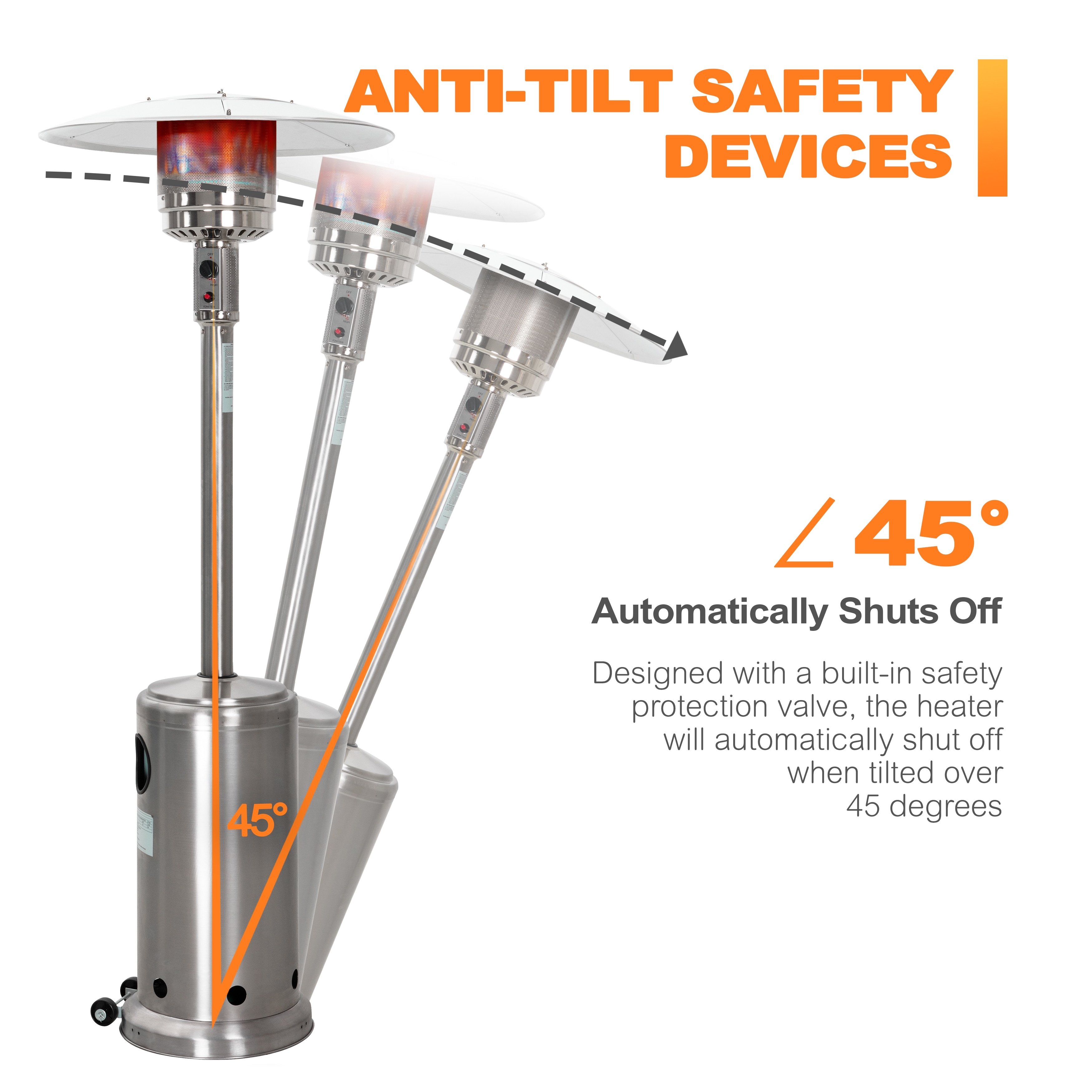 Nuu Garden 46,000 BTU Stainless Iron Propane Gas Patio Heater On