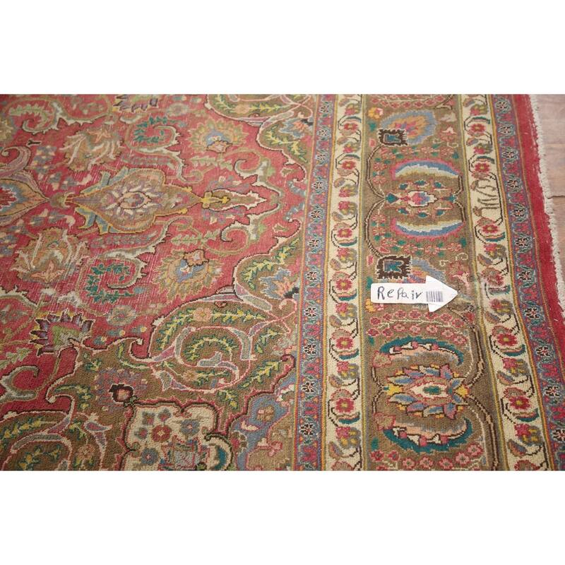 Hand Knotted Oriental 100% Wool Carpet Traditional Floral Pink Mashad Area Rug - 11' 4'' X 7' 9''