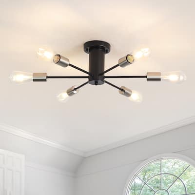 6-Light Modern Industrial Sputnik Semi-Flush Mount Ceiling Light - N/A