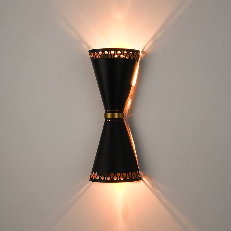 Mid-Century 2-Light Hourglass Up and Down Wall Lamp Black Gold