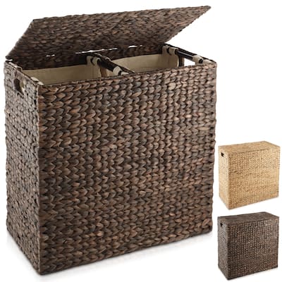2Section Laundry Hamper Basket with Removable Liner Bags for Clothes