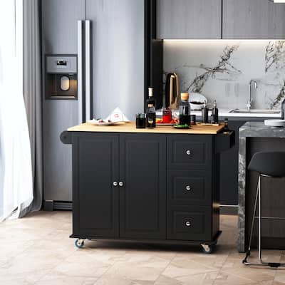 Mobile Kitchen Island with Drop Leaf, Wheels, Storage, and Towel Rack