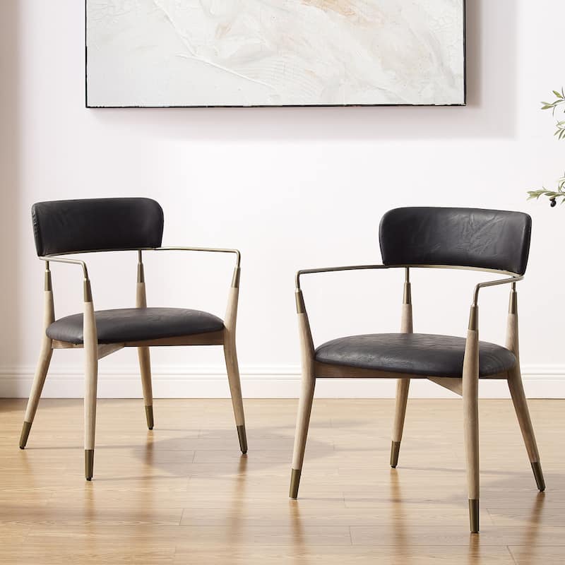 Art Leon Mid-century Solid Wood Accent Dining Chair (Set of 2) - Black Faux Leather