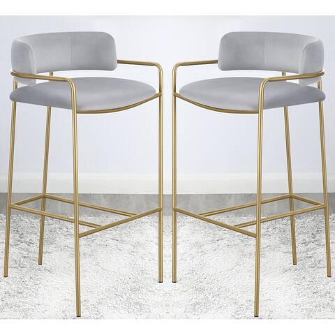 Modern Design Grey Velvet Upholstered Bar Stool in Gold Finish