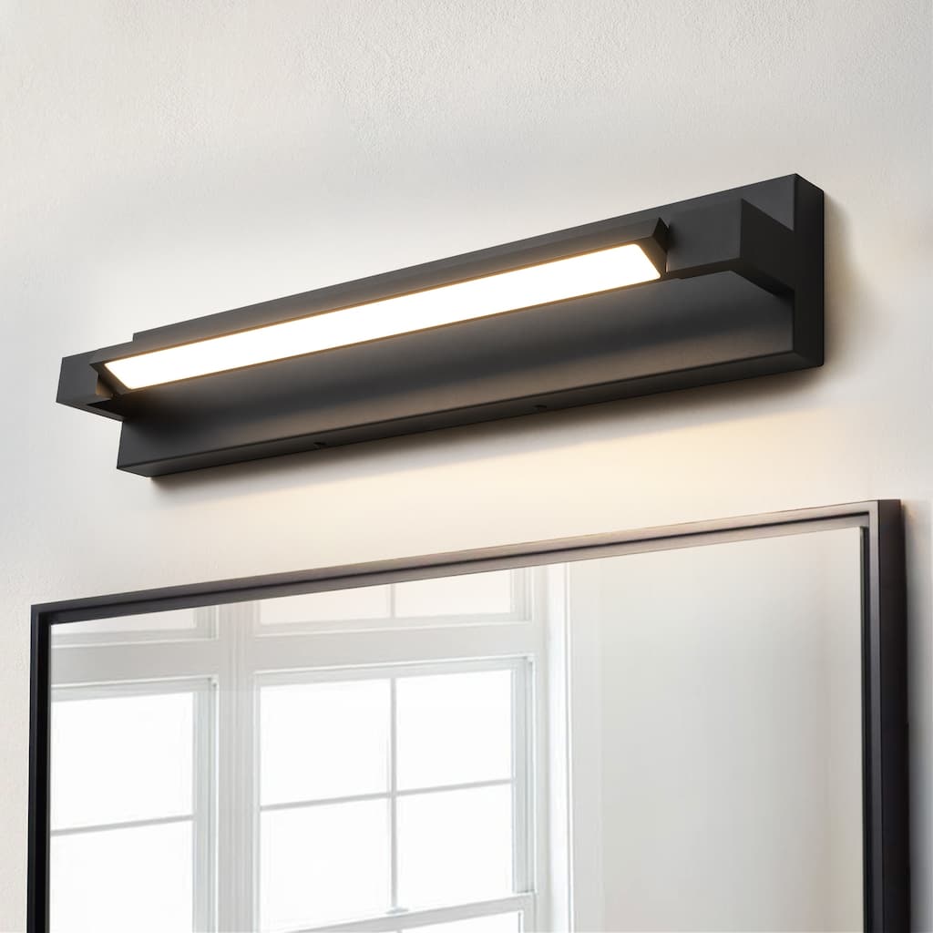 23.6 in. 1-Light Modern Black/Gold Linear Bathroom Vanity Light over Mirror Rotatable Aluminum Integrated LED Wall Light