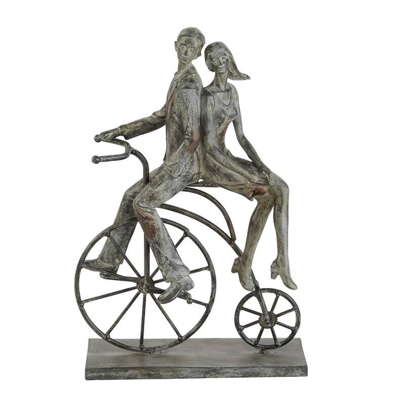 Polystone People Decorative Sculpture with Bike - Gray - Roche River Decor - Gray