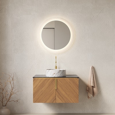 30"Bathroom Vanity with Sink,Floating Plywood Bathroom Cabinet with Double Doors,Sintered Stone Countertop,Round Ceramic Basin