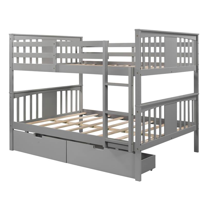 Full over Full Bunk Bed with Under-Bed Drawers and Ladder for Bedroom, Guest Room Furniture