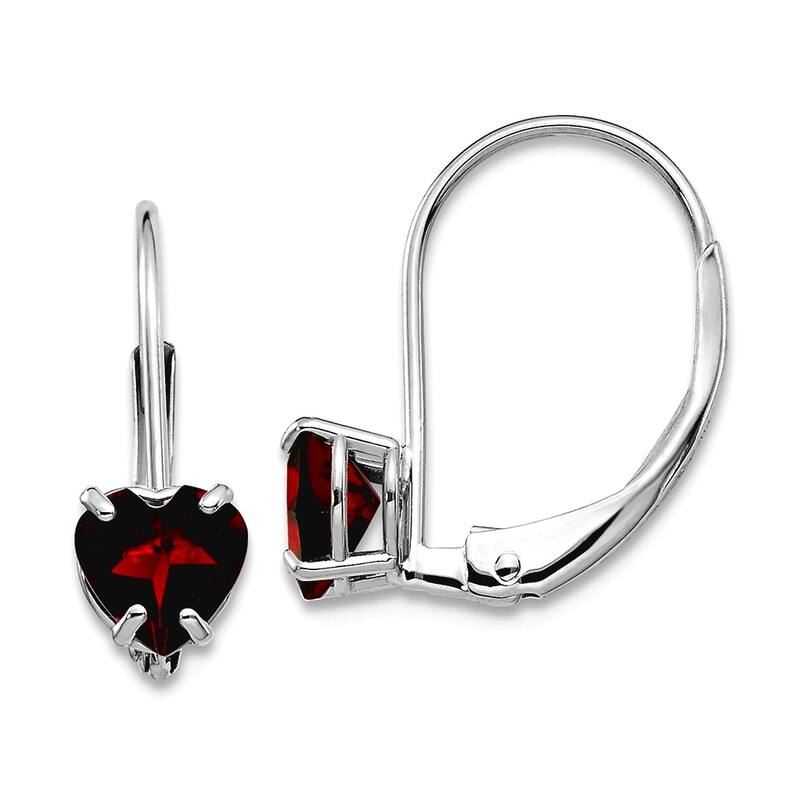 Curata 14k White Gold 5mm Heart Gemstone Leverback Earrings - 17x5mm - Garnet