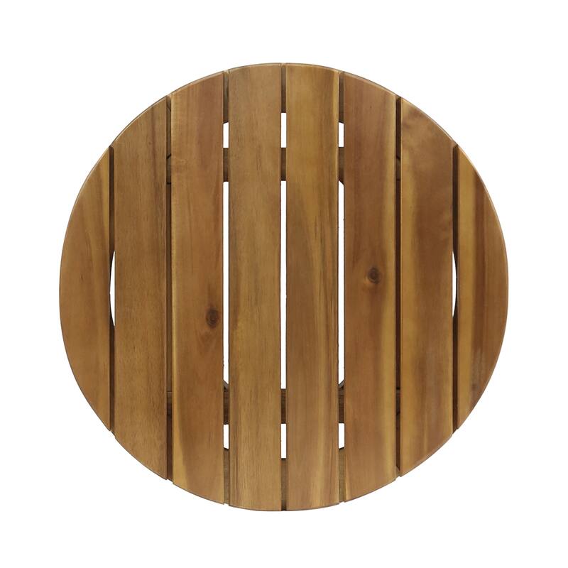 Outdoor 16" Acacia Wood Side Table, Teak Finish - 6.61