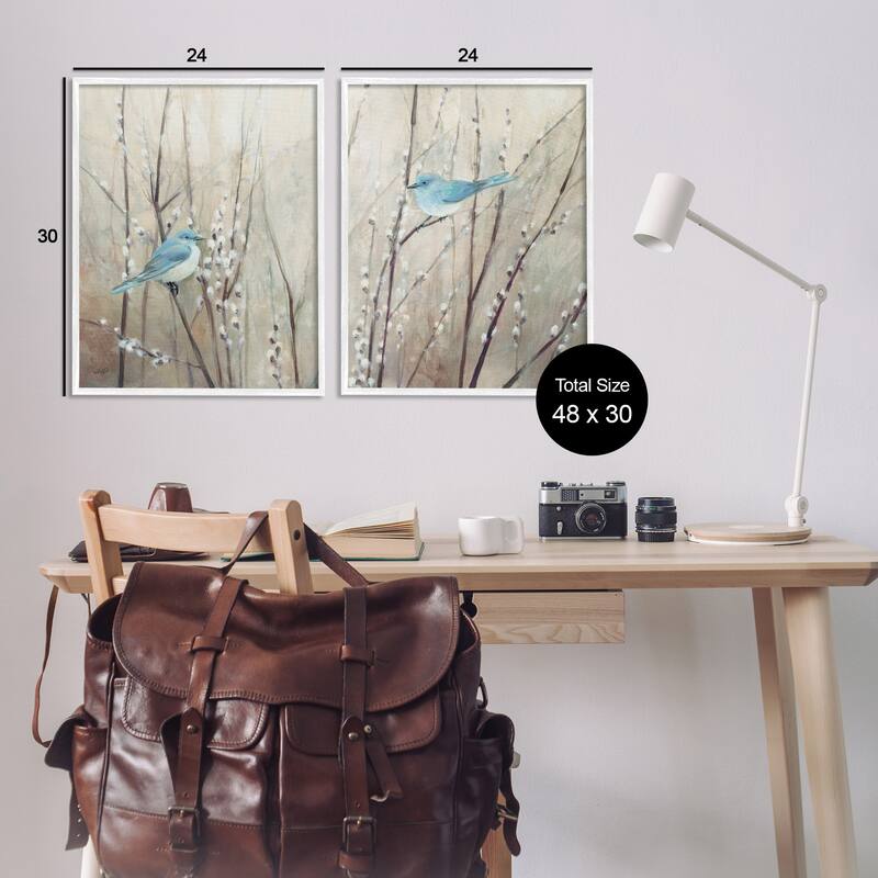 Stupell Peaceful Perched Blue Birds Animal Nature Painting, 2pc Multi Piece Framed Wall Art Set