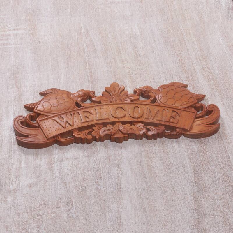 Wood wall sign, 'Turtle Welcome' - 0.6