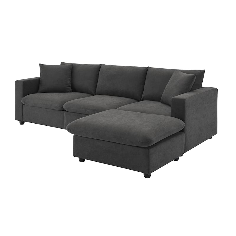 100.4'' Polyester L-Shaped 4-Seat Sectional Sofa Couch with Convertible Ottoman and 2 Pillows, Contemporary Design