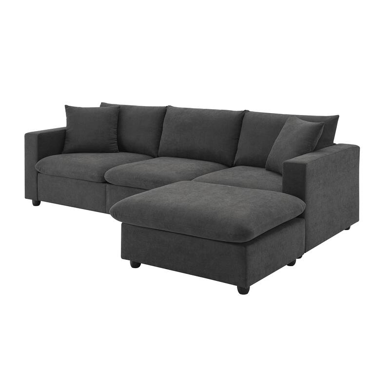 4-Seat Polyester L-Shaped Sectional Sofa with Convertible Ottoman