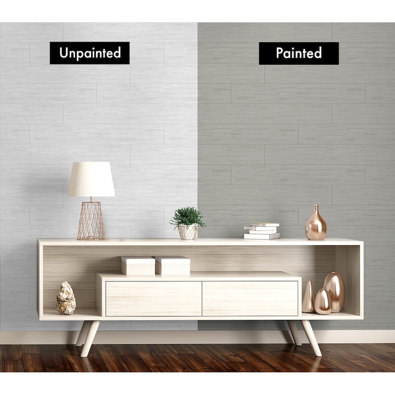 Seabrook Designs Off-White Faux Shiplap Paintable Unpasted Wallpaper - 20.9 in. W x 33 ft. L