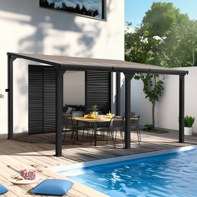 Hardtop Outdoor Gazebo Pergola Aluminum Framed with Sloping Pitched Roof for Garden, Patio, Backyard
