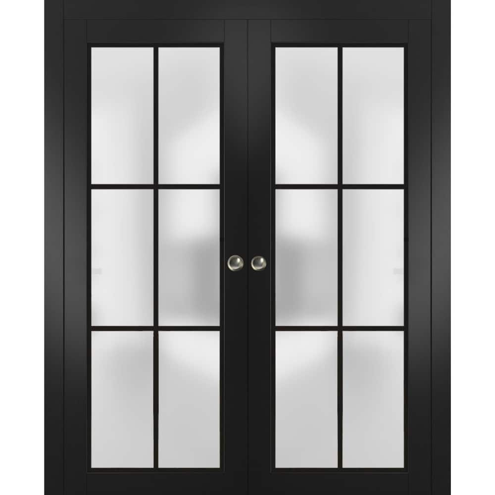 French Double Pocket Doors 36 x 80 Planum 2122 Matte Black Kit Trims Rail