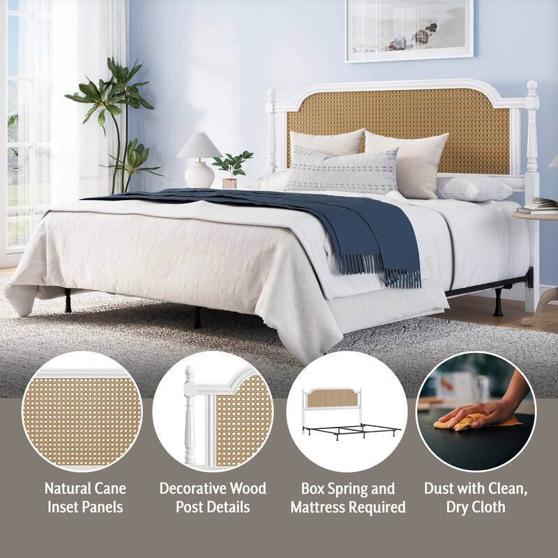 Hillsdale Melanie Wood and Cane Headboard with Frame, White
