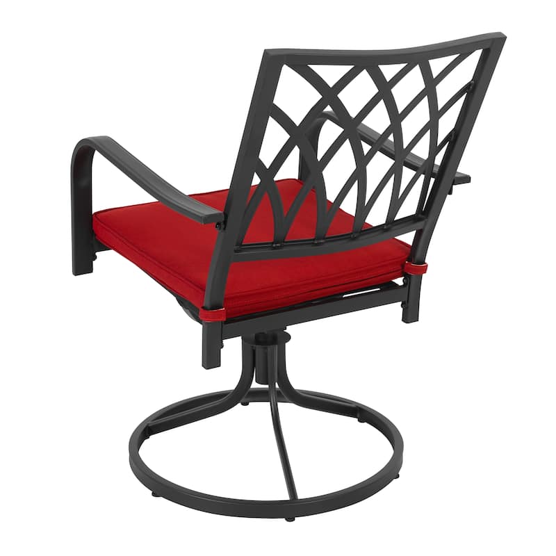 Patio 2-Piece Dining Chairs, Outdoor Swivel Chairs with Red Cushions