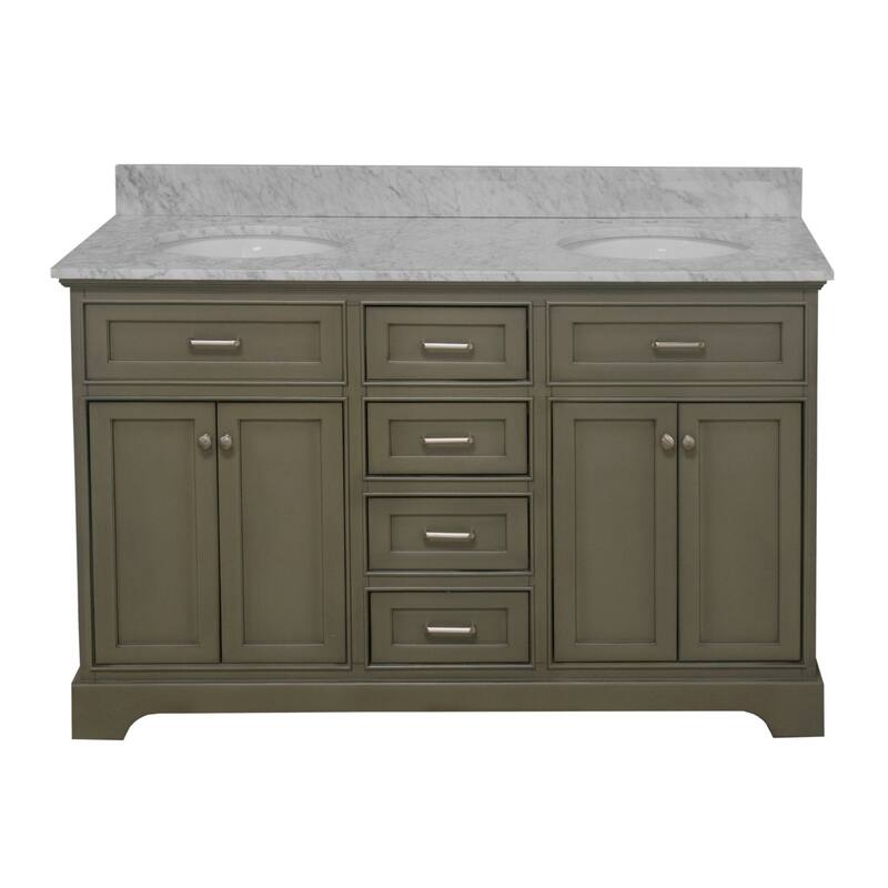 KitchenBathCollection Aria 60" Double Bathroom Vanity with Carrara Marble Top
