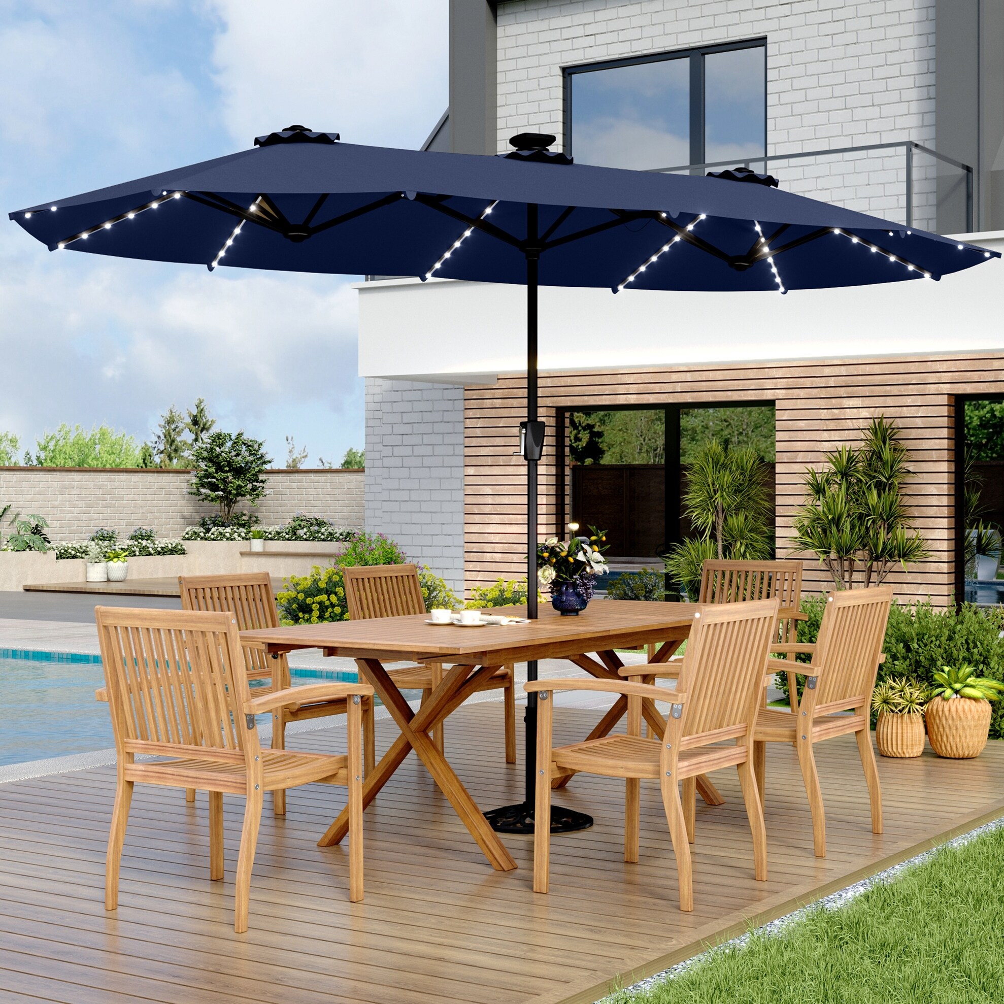 MAISON ARTS 13-Ft Twin Outdoor Market Crank with Double-Sided Design-image