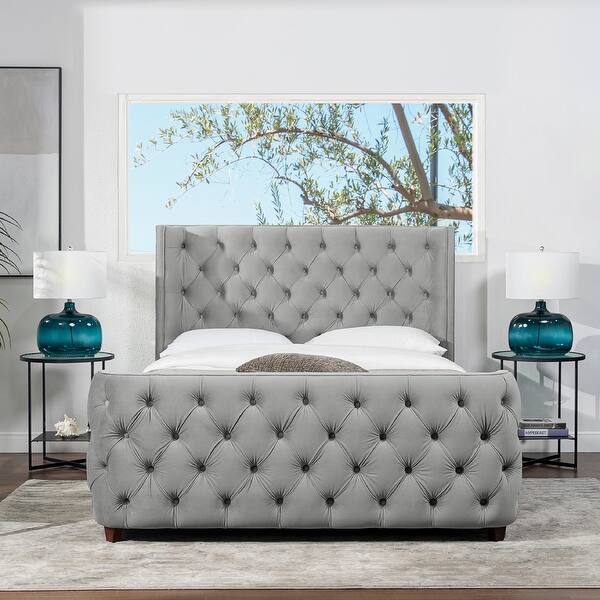 slide 2 of 18, Geneva Curved Wing Upholstered Platform Bed with Headboard