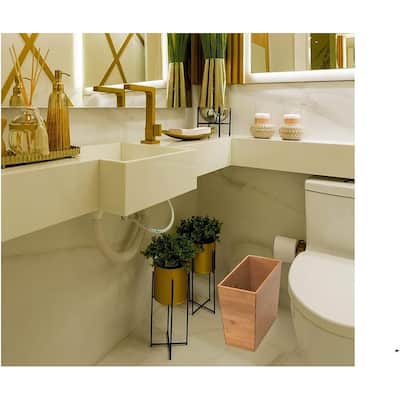 Bathroom Accessories Set with Bamboo Trash Can
