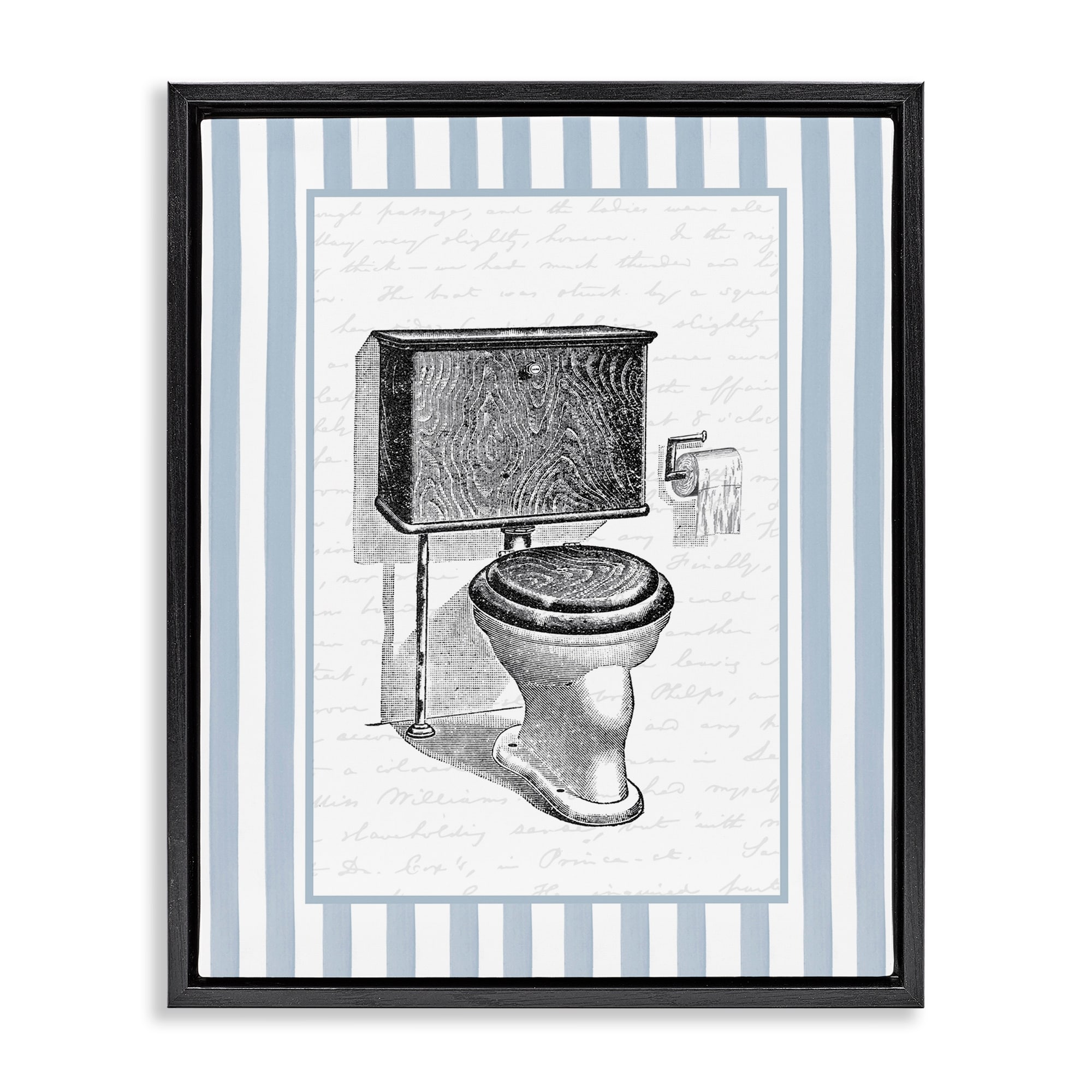 Stupell Vintage Toilet Blue Stripes Framed Floater Canvas Wall Art Design By Lettered and Lined