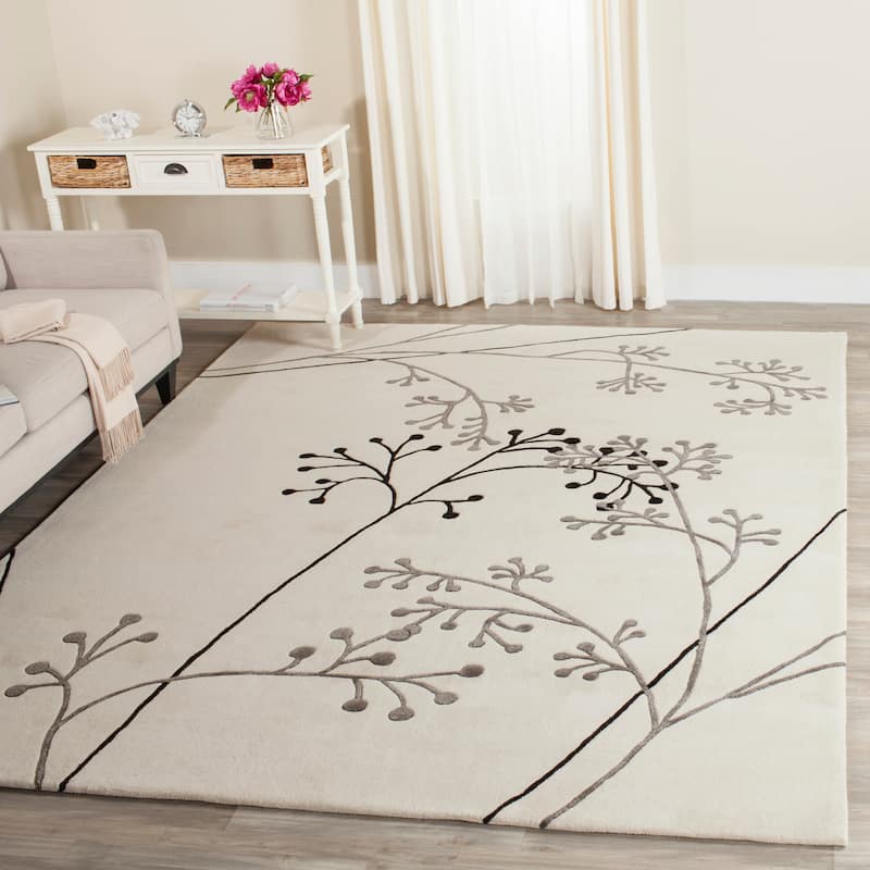 SAFAVIEH Handmade Soho Jesenia Vine N.Z. Wool Rug - 11' x 15' - Ivory/Grey
