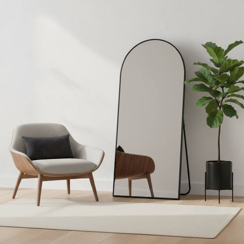 HomeRoots 71" Black Metal Arch Freestanding Framed Full Length Mirror - 31.44 in. x 70.74 in. x 1.96 in. - 31.44 in. x 70.74 in.  x 1.96 in.