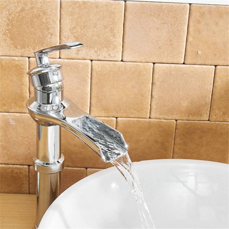 Waterfall Single Handle Bathroom Vessel Faucet With Drain Assembly Single Hole Vessel Sink Faucets Modern Basin Vanity High Tap