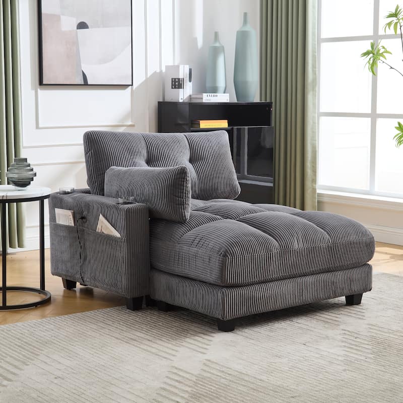 GDFStudio - Corduroy Oversized 44.09" Chaise Sleeper Sofa