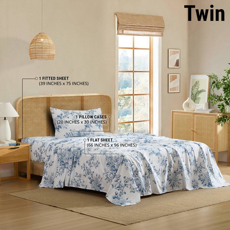 HLC.ME Floral Bed Sheets - Multi-Piece Bed Sheet Set - Wrinkle Resistant & Ultra Soft - Fits Mattresses up to 15 Inches Deep