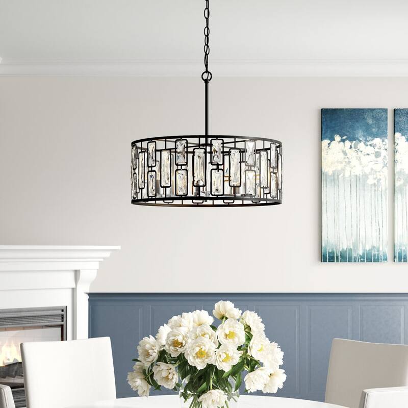 C Cattleya 5-Light Black Finish Crystal Chandelier with Chrome Accents - W22.75"xL22.75"xH20.5"