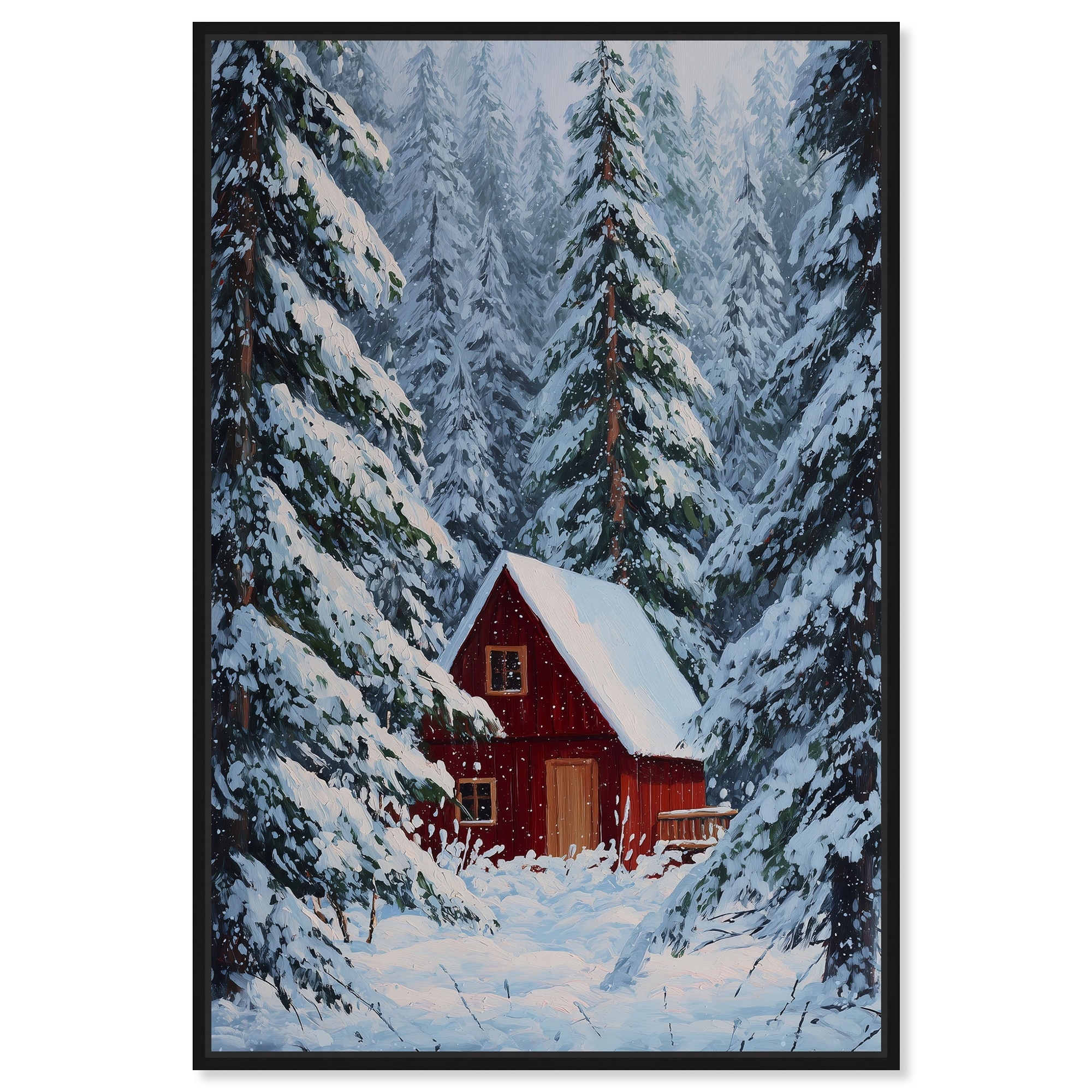 Red Cabin in the Snow Christmas Decor Canvas Print by Art Remedy