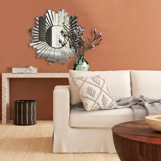 28 Inch Round Floating Wall Mirror with Sunburst Design Frame - Bed ...